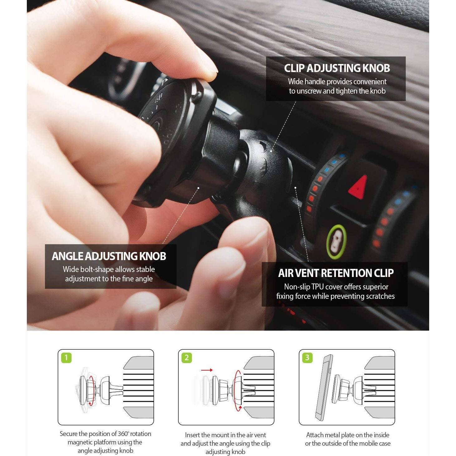 Soporte para Teléfono en Coche Ringke Power Clip Vent 360°