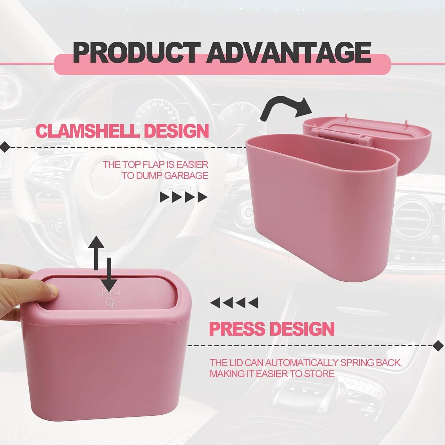 Basurero de coche BSAMZO a prueba de fugas rosa 198g