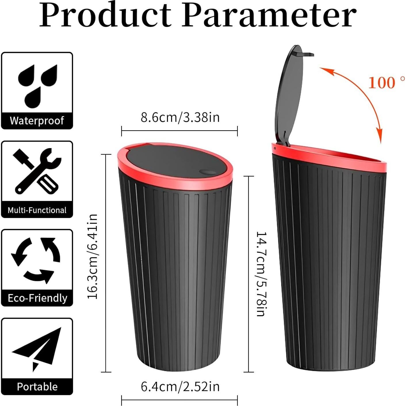 Basurero de coche FYNQTON 550ml a prueba de fugas negro
