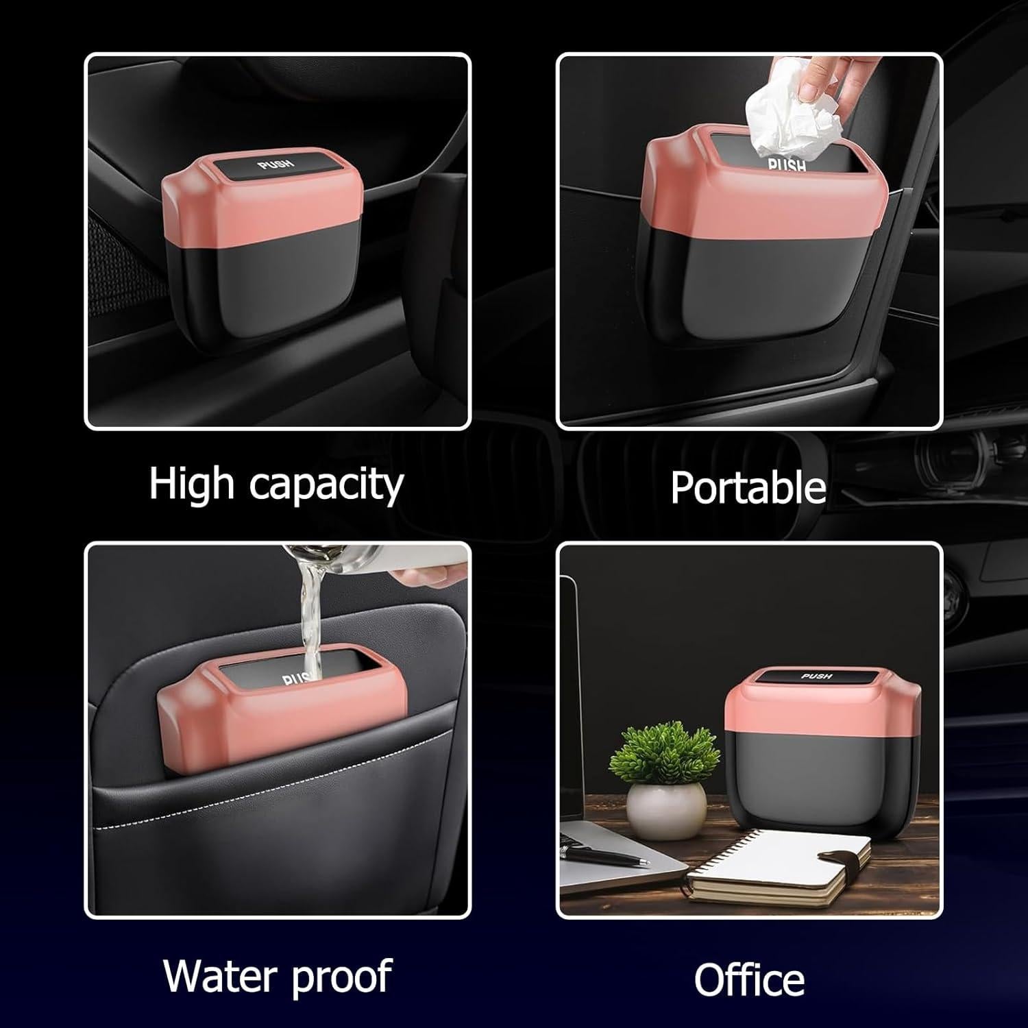Basurero para Auto MOTORBUDDY Rosa con 30 Bolsas, Compacto y Práctico