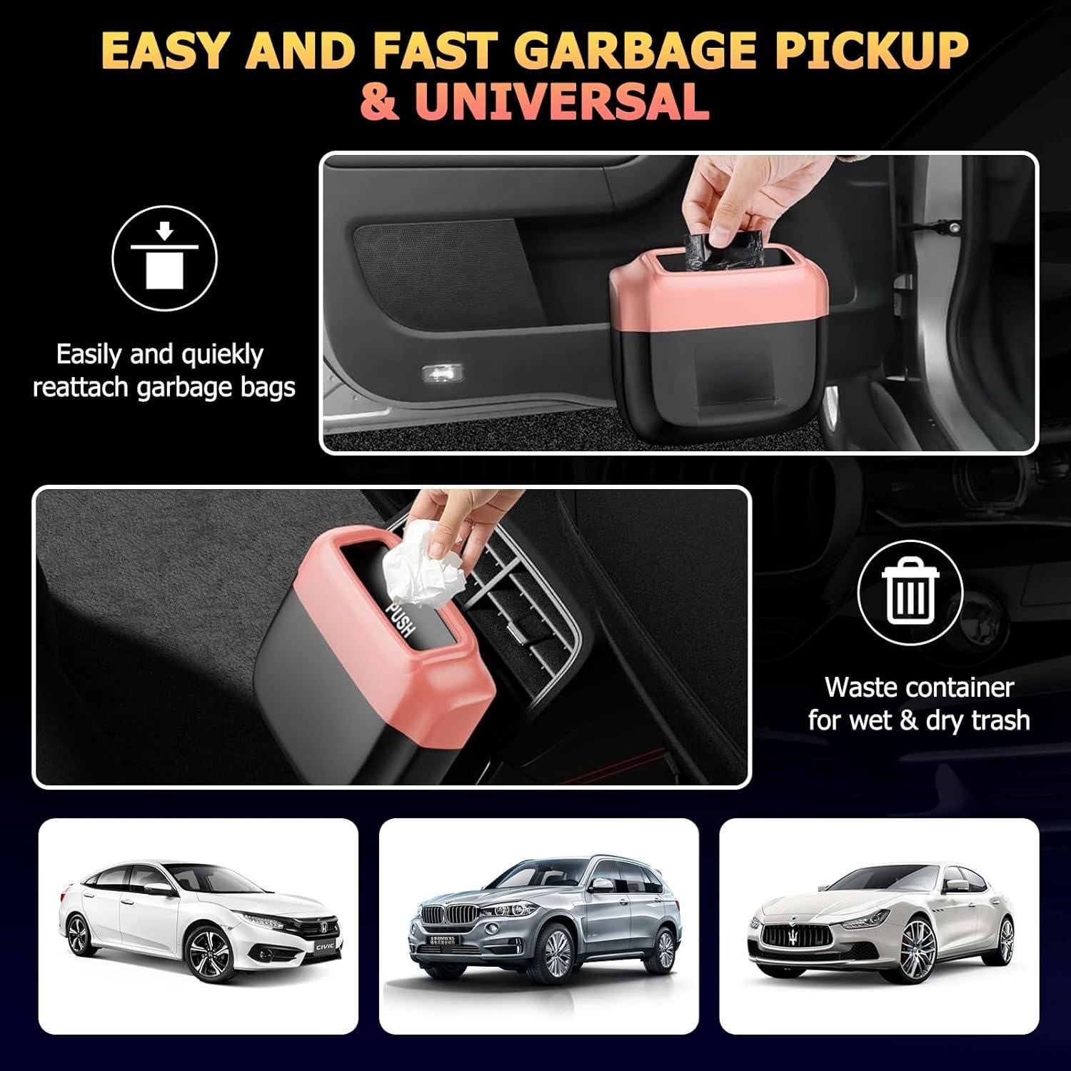 Basurero para Auto MOTORBUDDY Rosa con 30 Bolsas, Compacto y Práctico