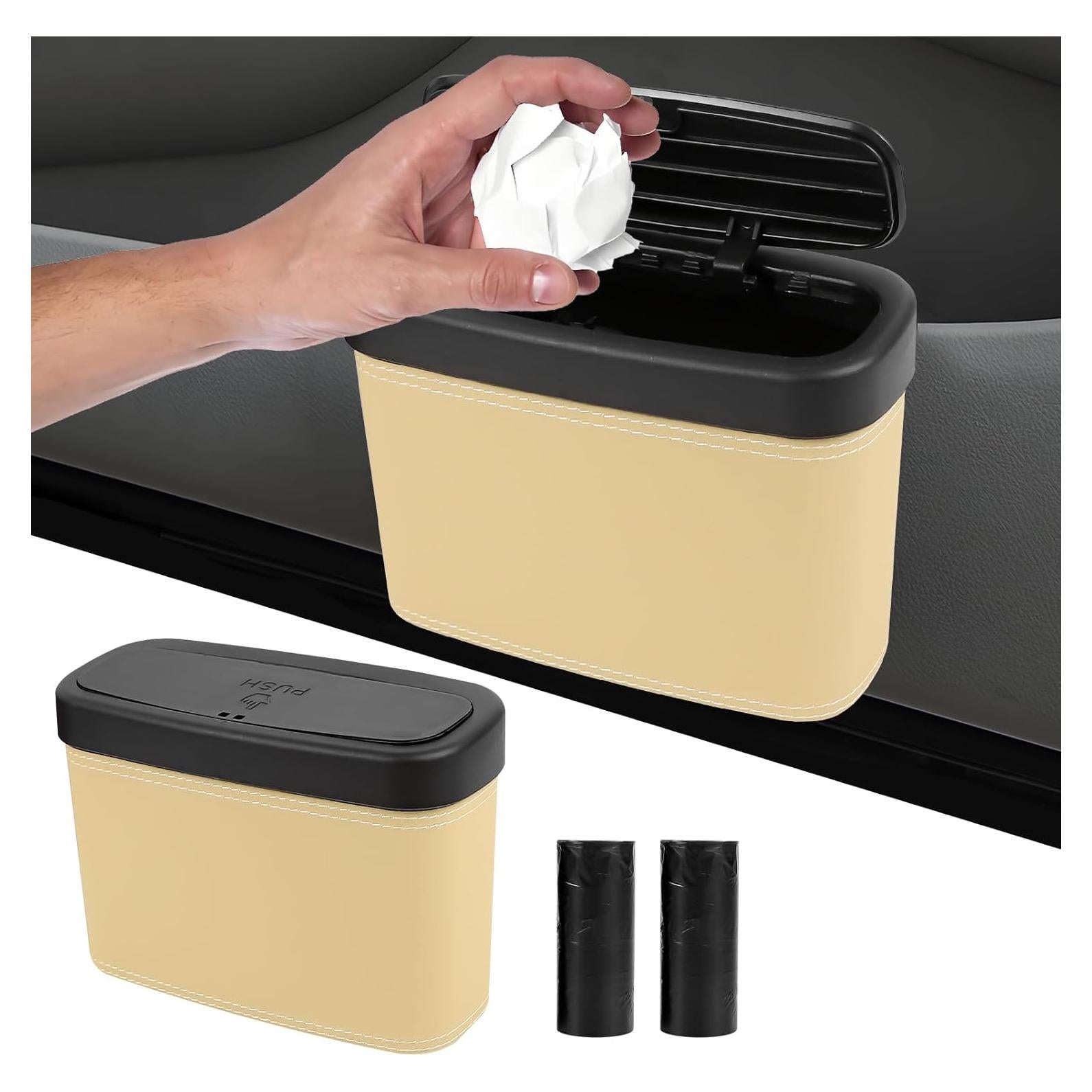 Basurero de coche Hbxdeco con tapa impermeable Beige 15.8x6.5x11.8cm