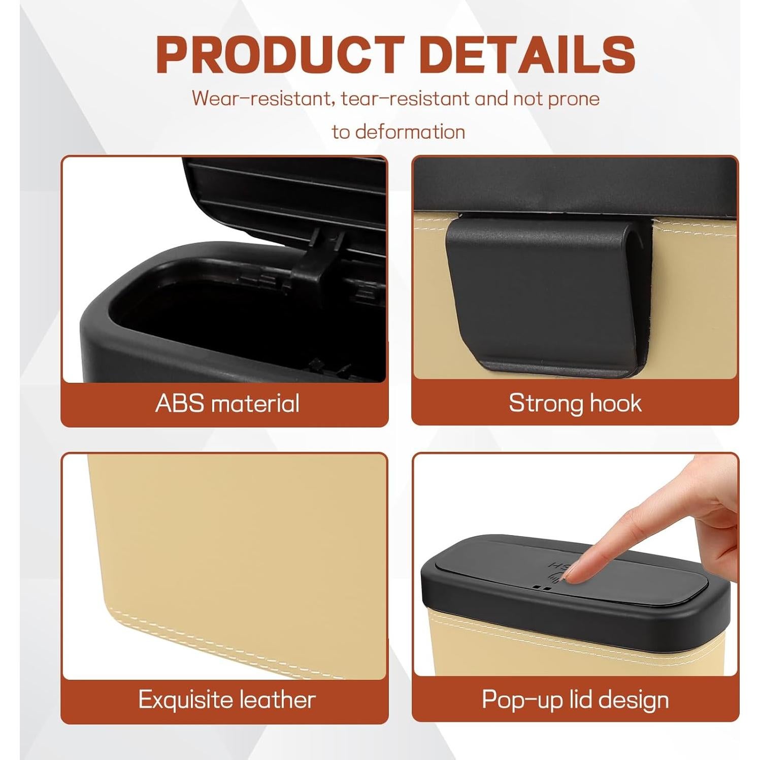 Basurero de coche Hbxdeco con tapa impermeable Beige 15.8x6.5x11.8cm