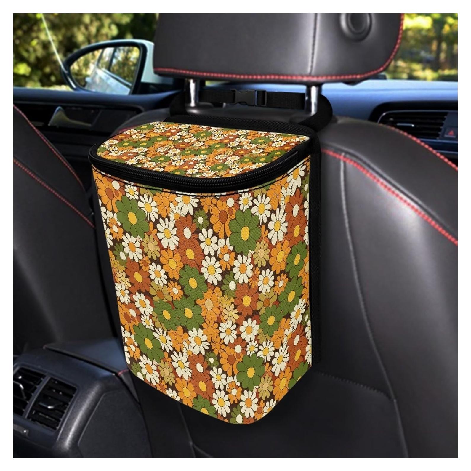 Basurero de Coche Oramclsy Hippie Flower Plegable 22.4x17cm