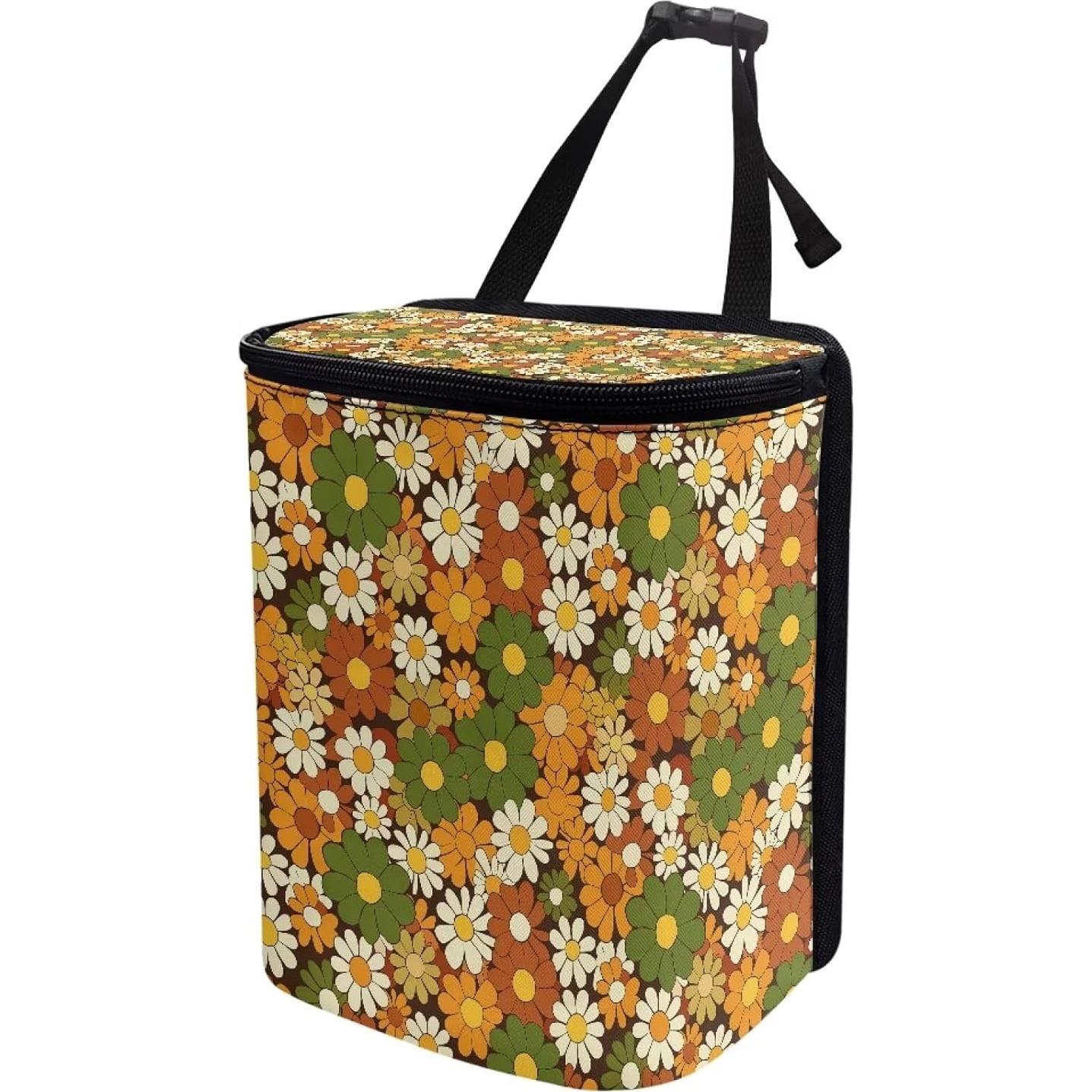 Basurero de Coche Oramclsy Hippie Flower Plegable 22.4x17cm