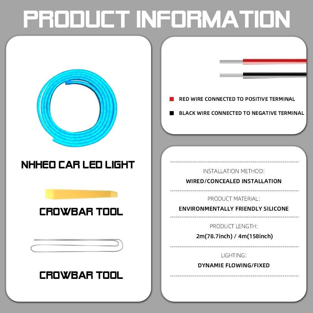 Tira de Luz LED de Maletero NHHEO 2m Azul Hielo Impermeable