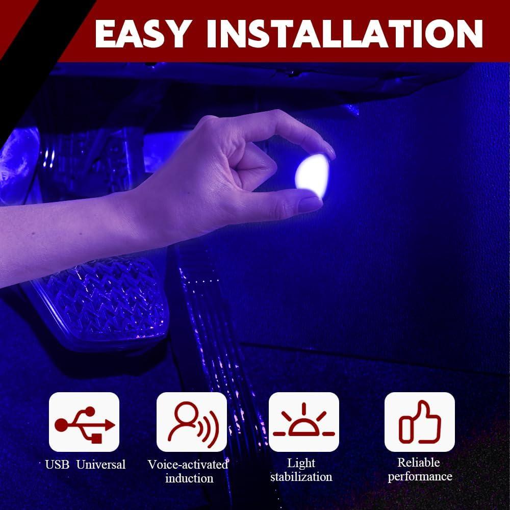 Luces LED para Interior de Auto Lyxheth Azul 4 en 1 USB