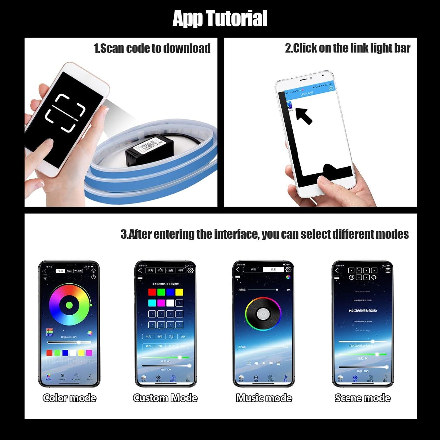 Tira de Luz LED Vooda 182cm Multicolor para Capó de Auto