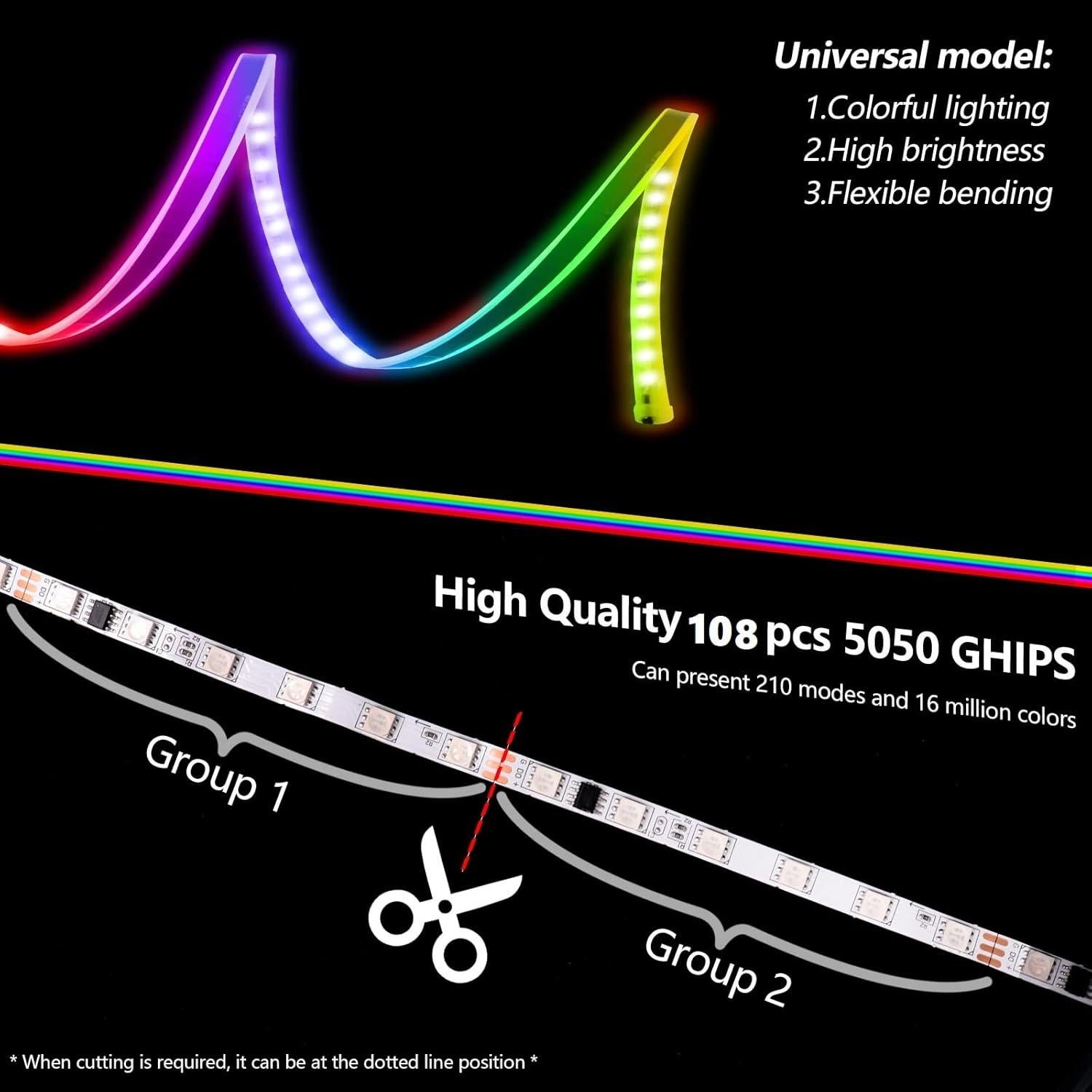Tira de Luz LED Vooda 182cm Multicolor para Capó de Auto