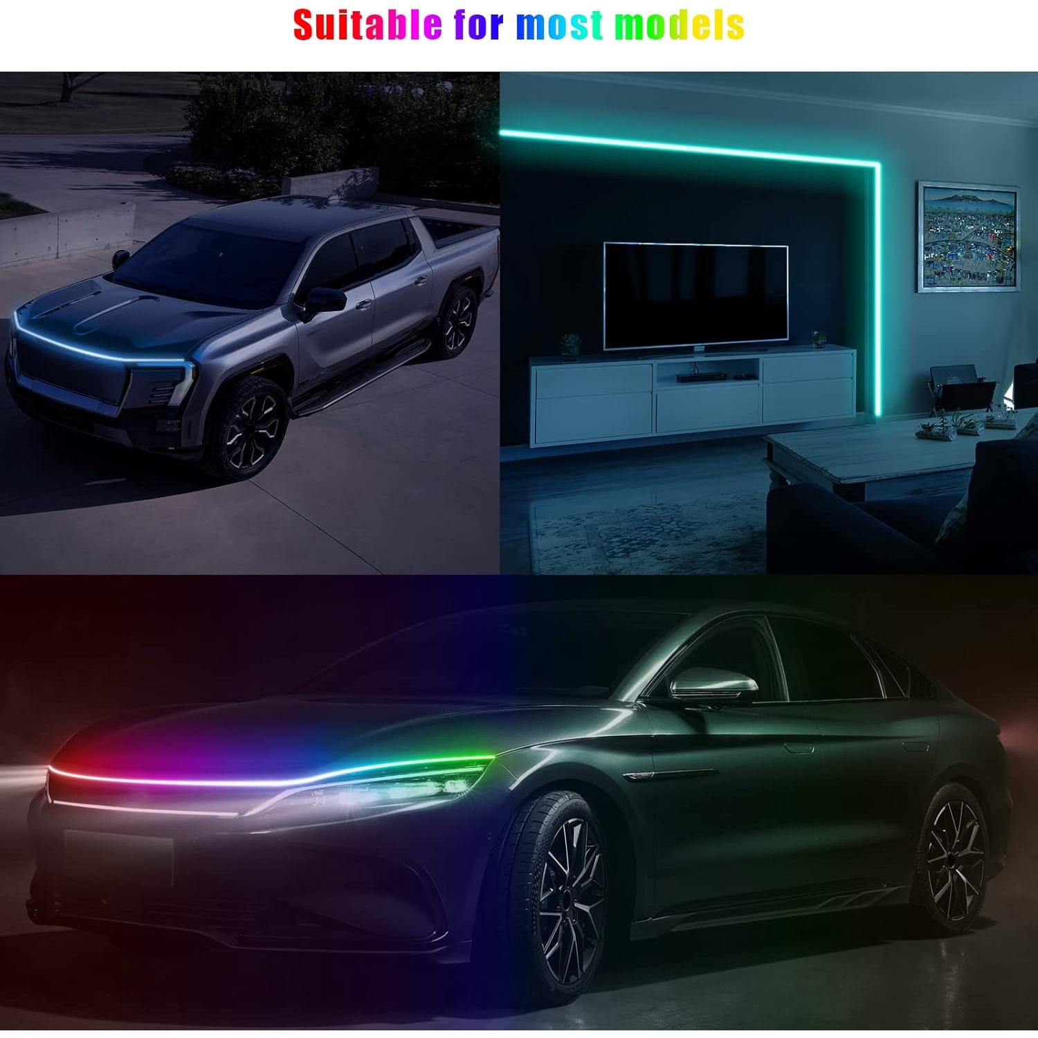 Tira de Luz LED Vooda 182cm Multicolor para Capó de Auto