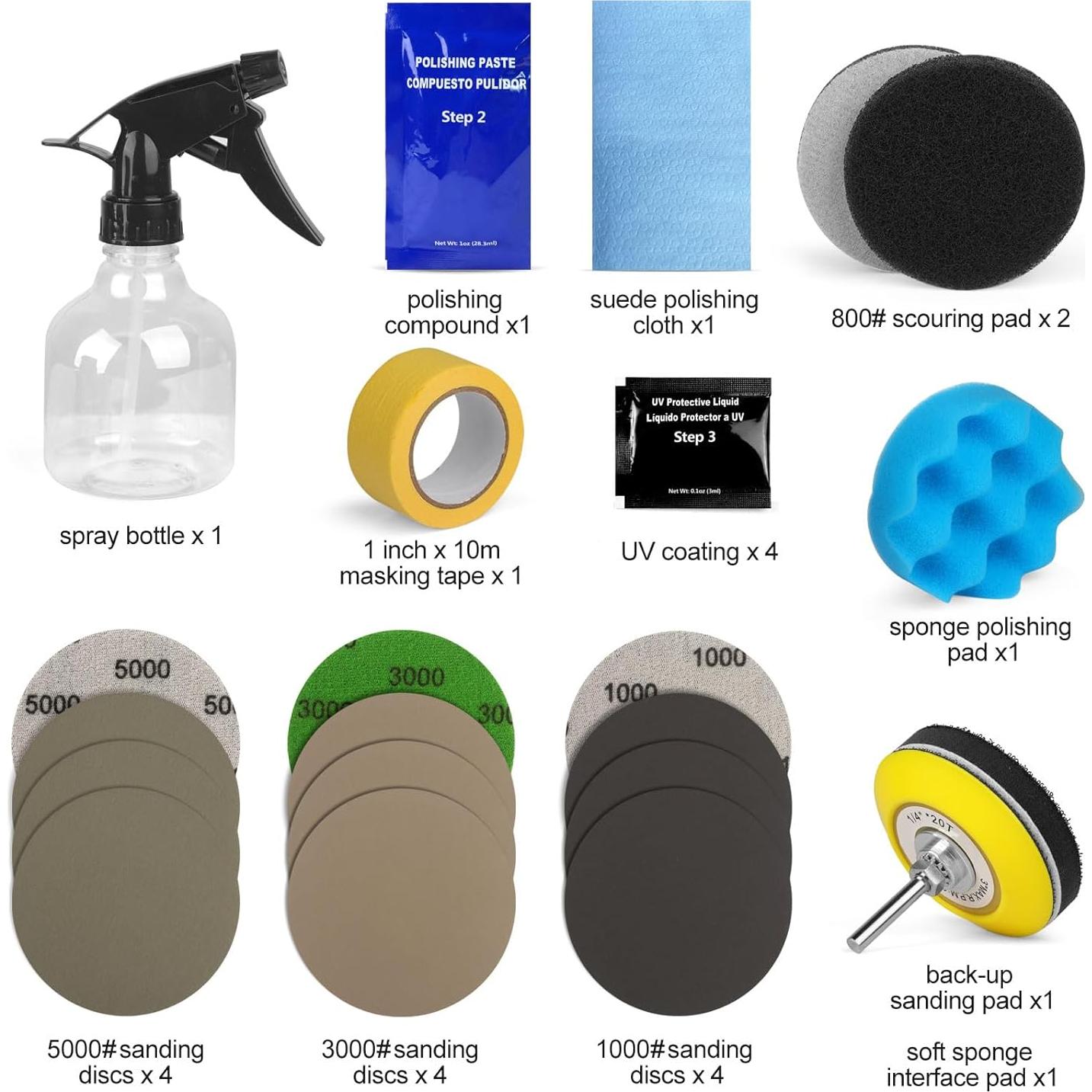 Kit de Restauración de Faros Poliwell 24 Piezas - 3 Pasos Fáciles