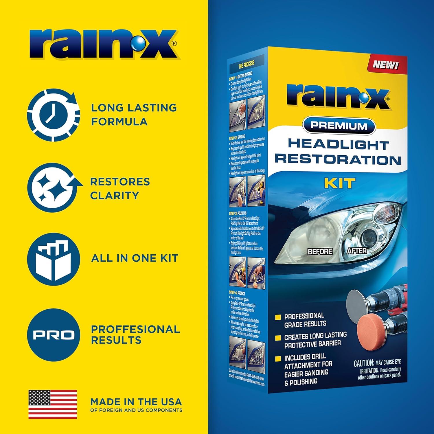 Kit de Restauración de Faros Rain-X 610153 - Limpiador y Pulidor