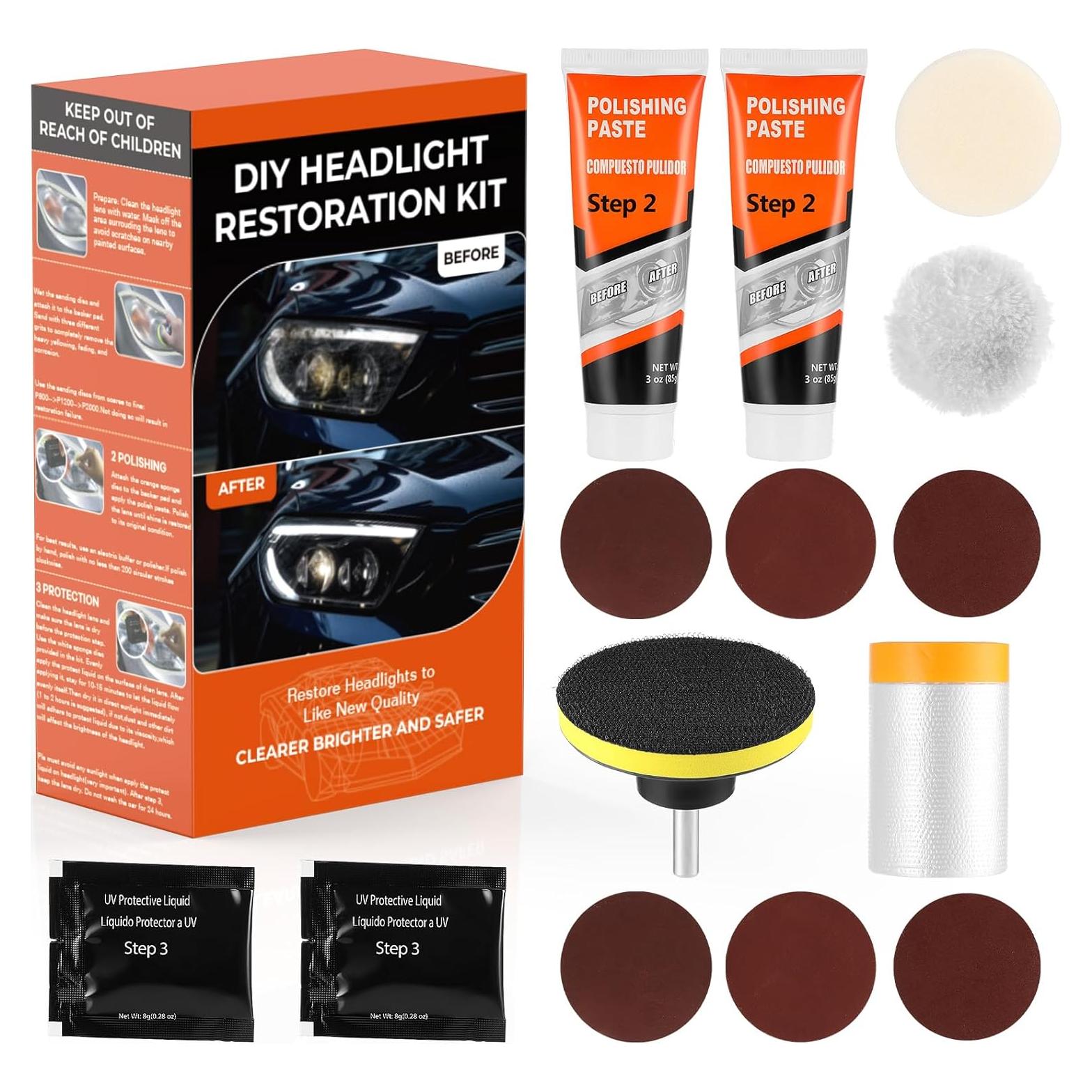 Kit de Restauración de Faros ISINFLASH - 3 Pasos para Lentes Claros