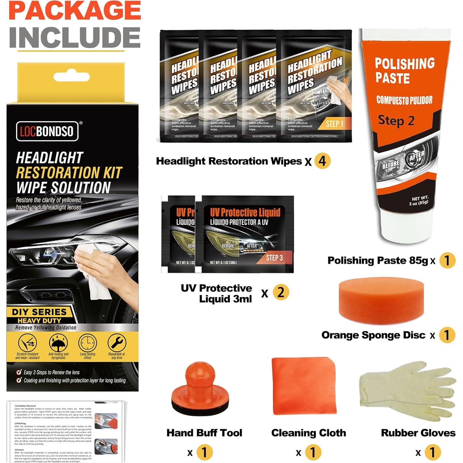 Kit de Restauración de Faros LOCBONDSO - 3 Pasos Efectivos