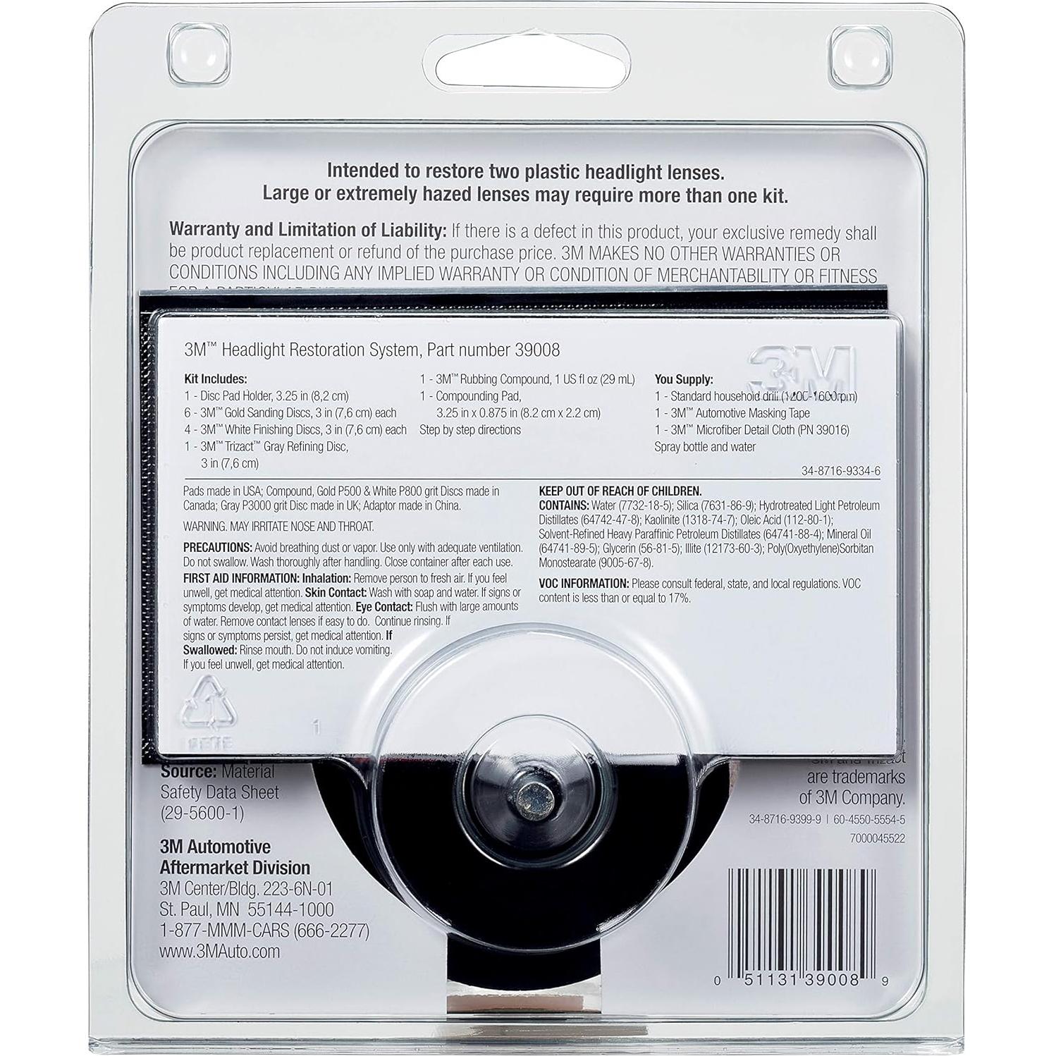 Kit de Restauración de Lentes de Faros 3M 39008 - 4 Piezas