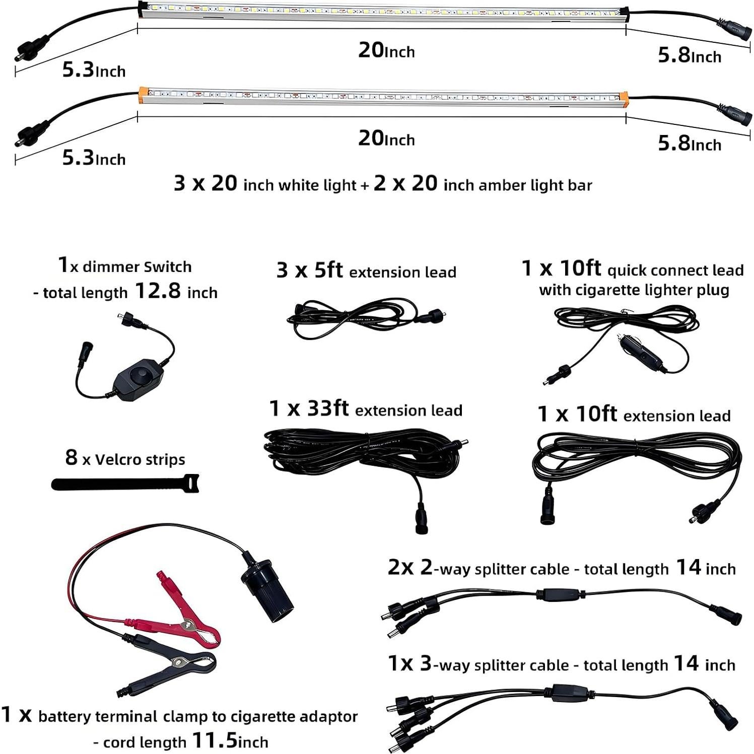 Kit de Barra de Luz LED 12V TopAutoGear 5 Pcs Dimmable IP67