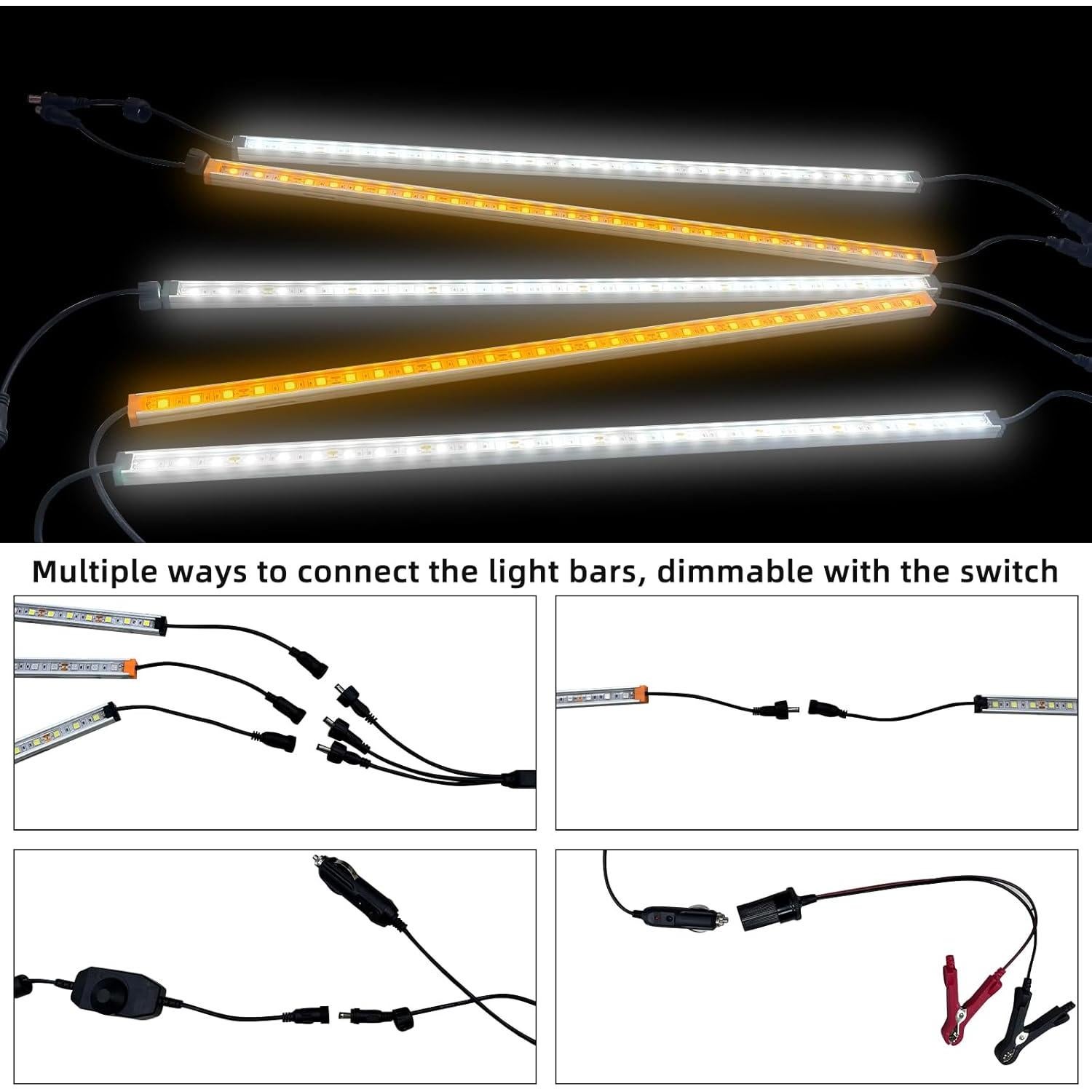 Kit de Barra de Luz LED 12V TopAutoGear 5 Pcs Dimmable IP67