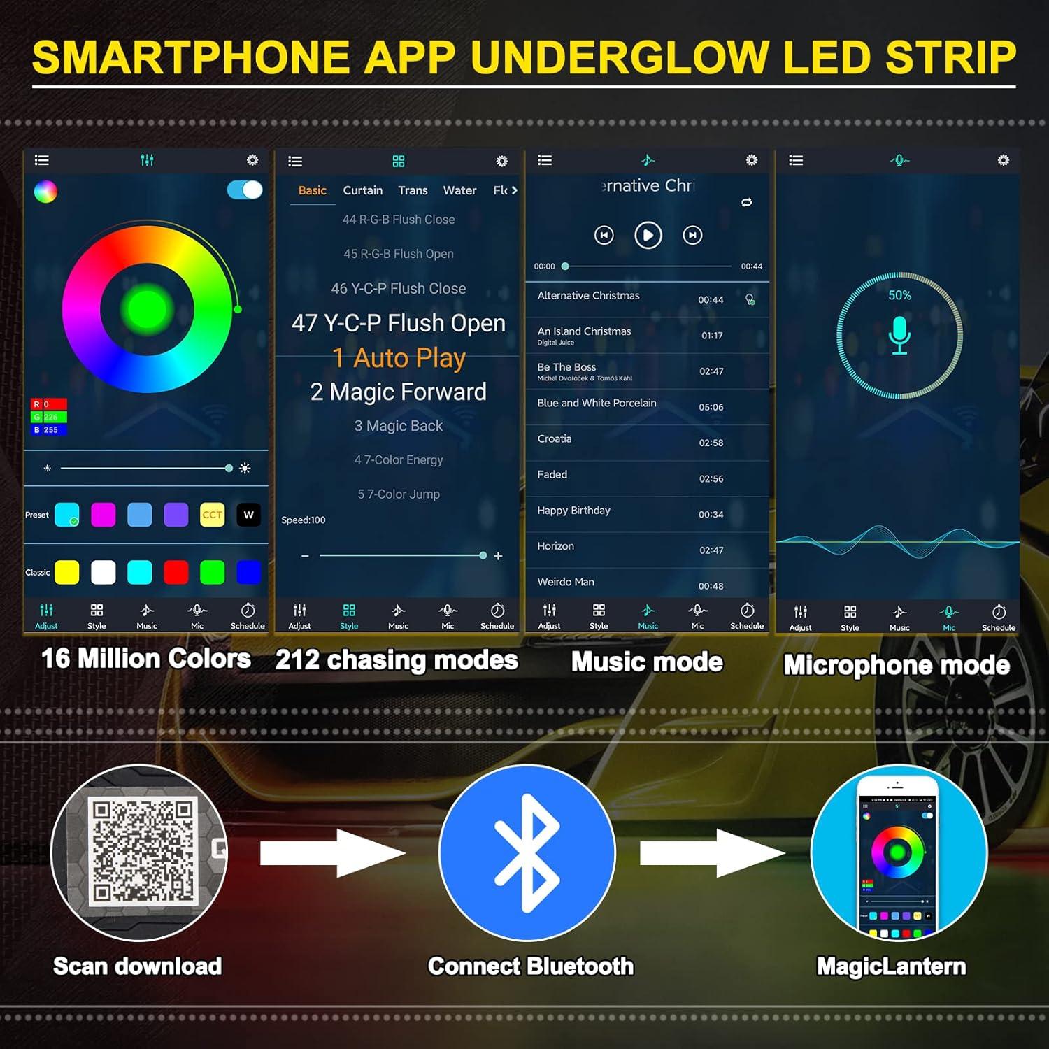 Tira de Luz LED Bajo el Coche OPP ULITE 6 Piezas 212 Modos