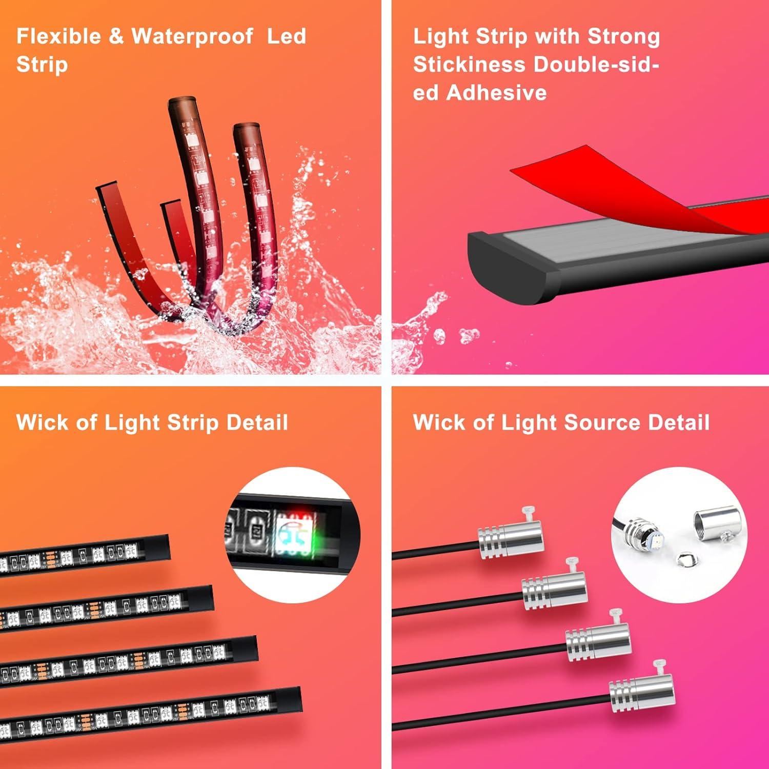 Luces LED de tira FICOLPO D-9 en 1 RGB para coche 12V