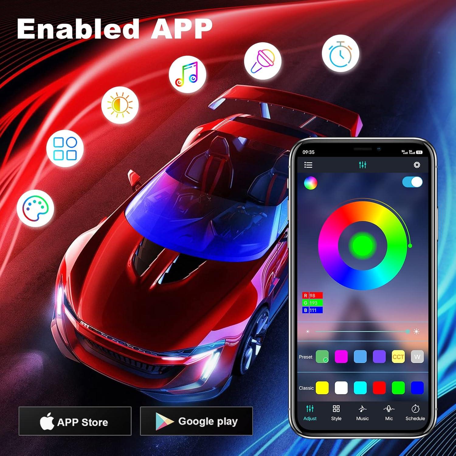 Luces LED de tira FICOLPO D-9 en 1 RGB para coche 12V