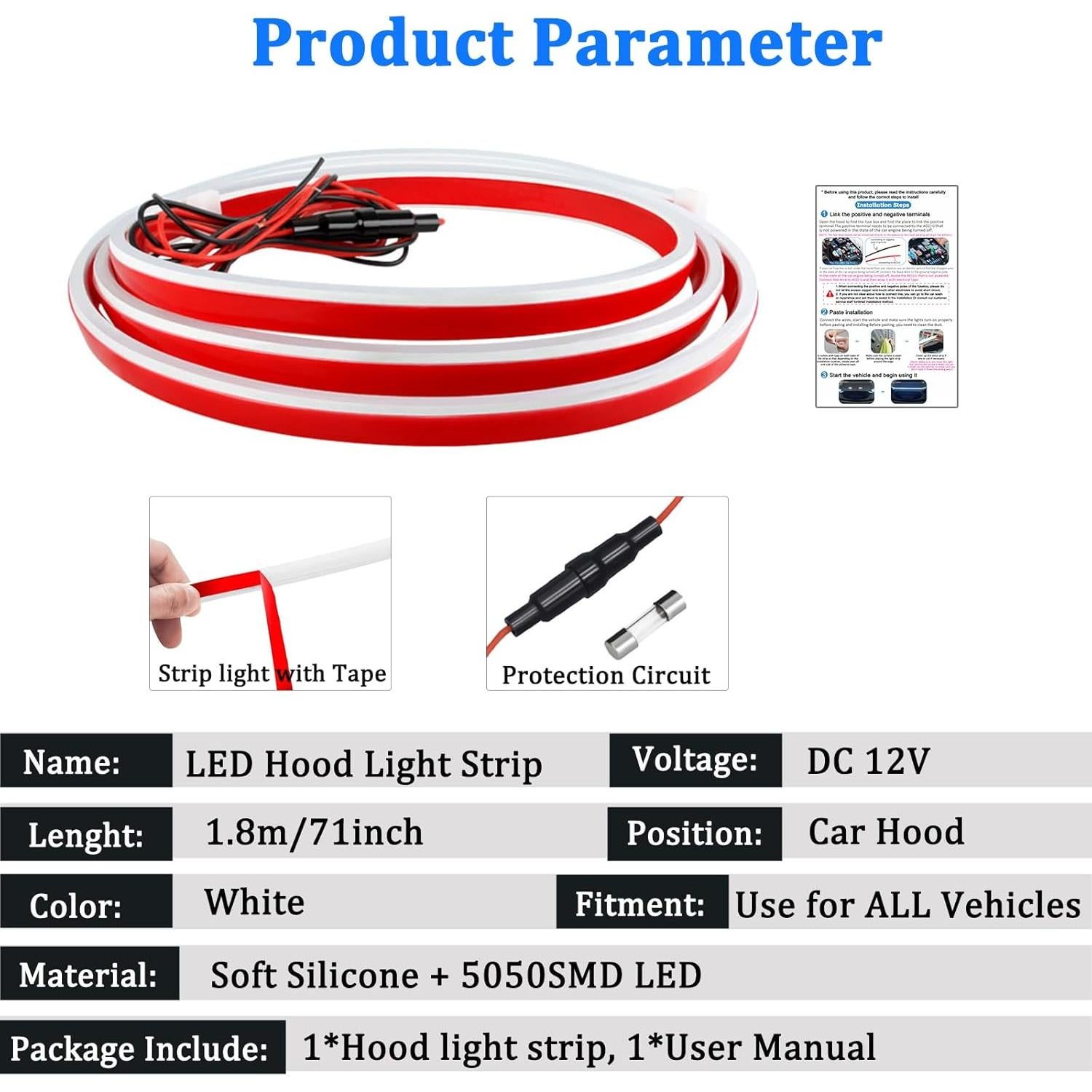 Tira de Luz LED YUGUANG 180 cm Blanca Impermeable para Capó