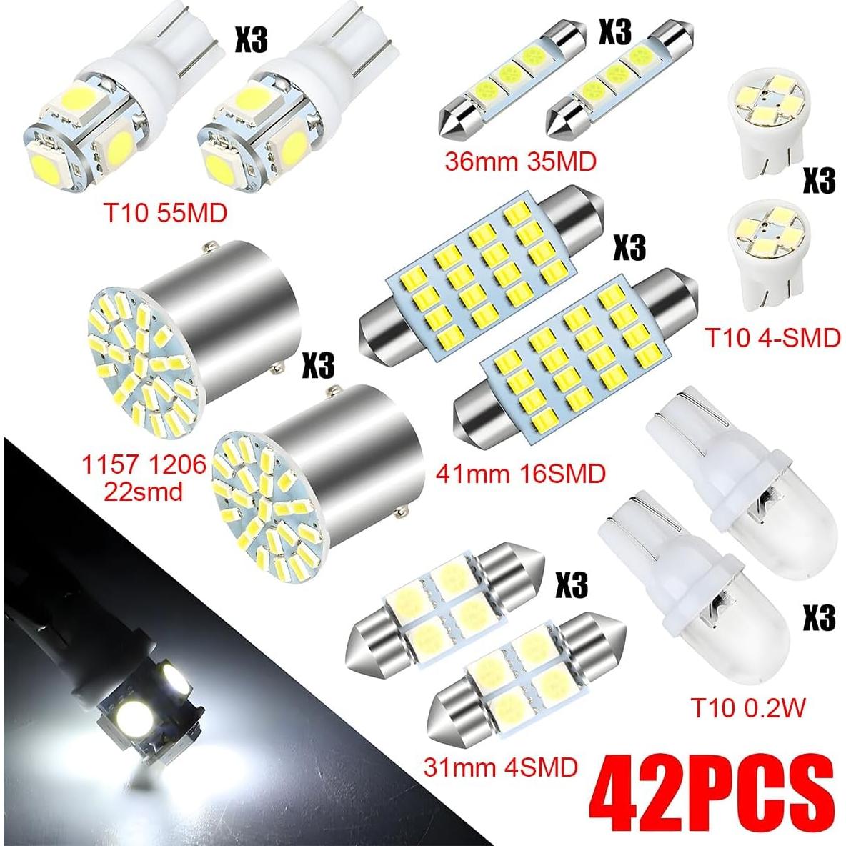 Kit de Luces LED para Automóvil HIPOPY 42 Pcs 6000K 12V