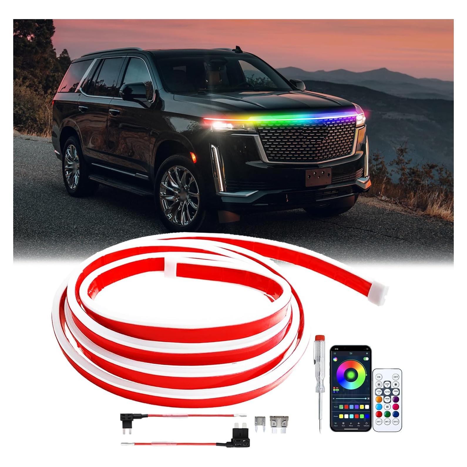 Tira de Luz LED RGB DEERMOTO 240 cm para Capó de Coche IP68