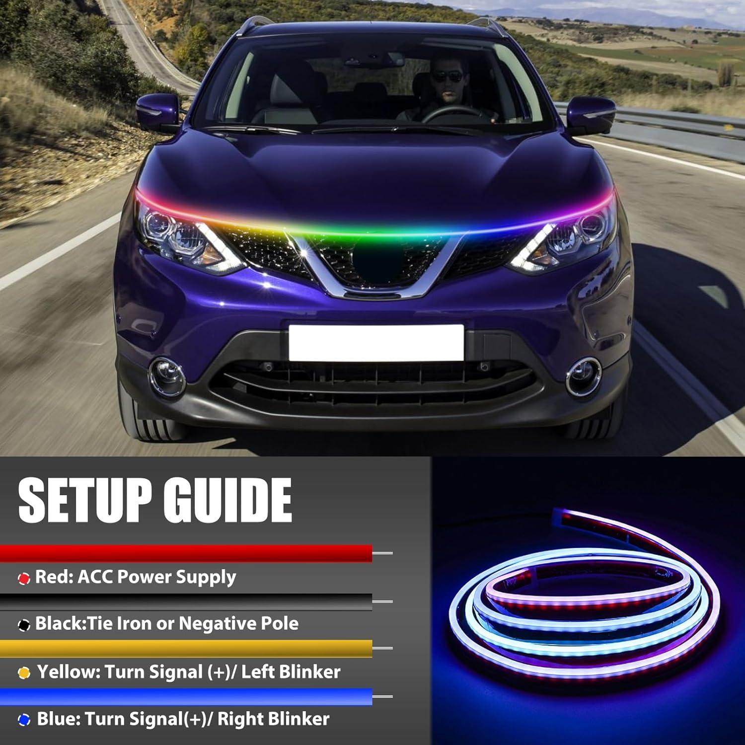 Tira de Luz LED RGB DEERMOTO 240 cm para Capó de Coche IP68