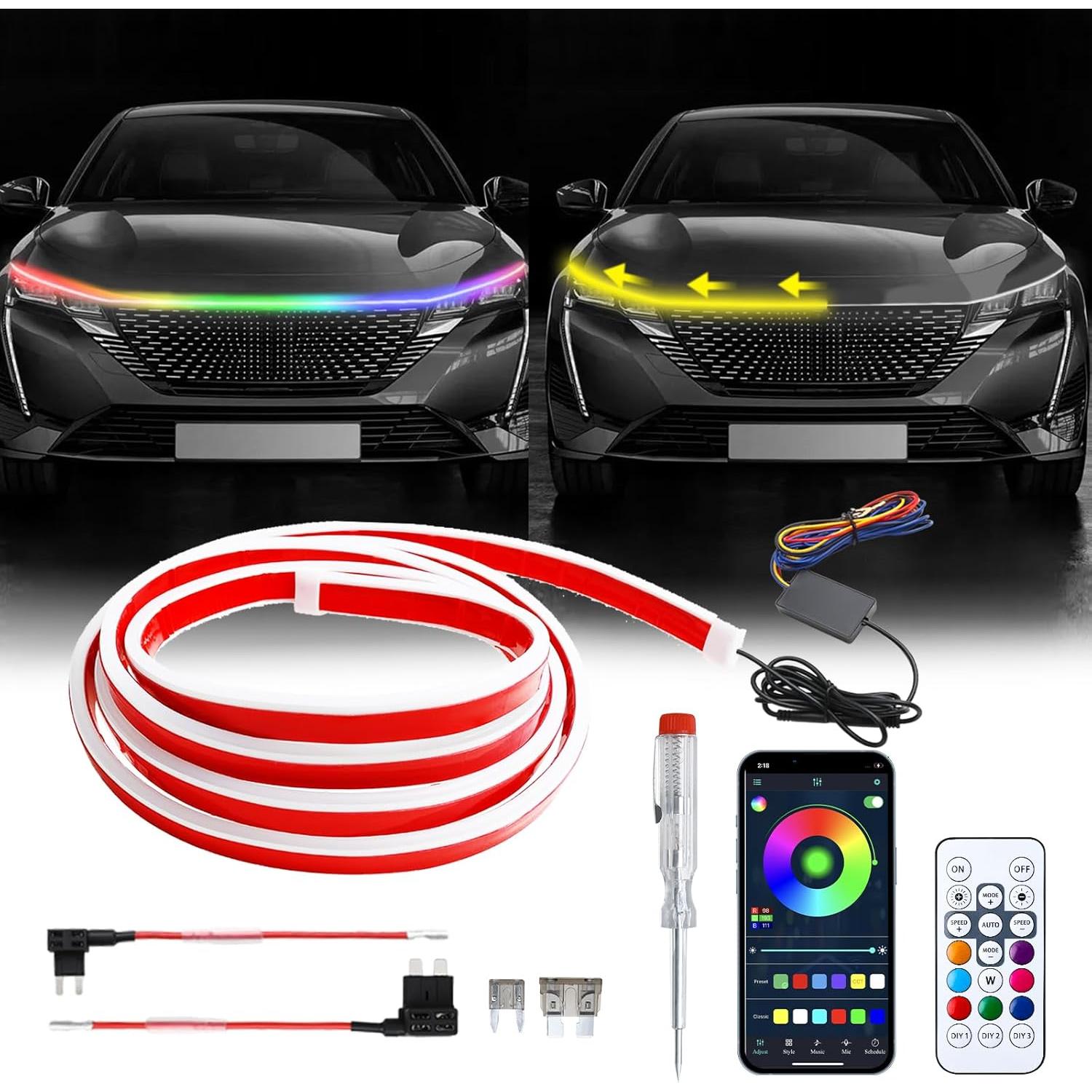 Tira de Luz LED RGB DEERMOTO 240 cm para Capó de Coche IP68