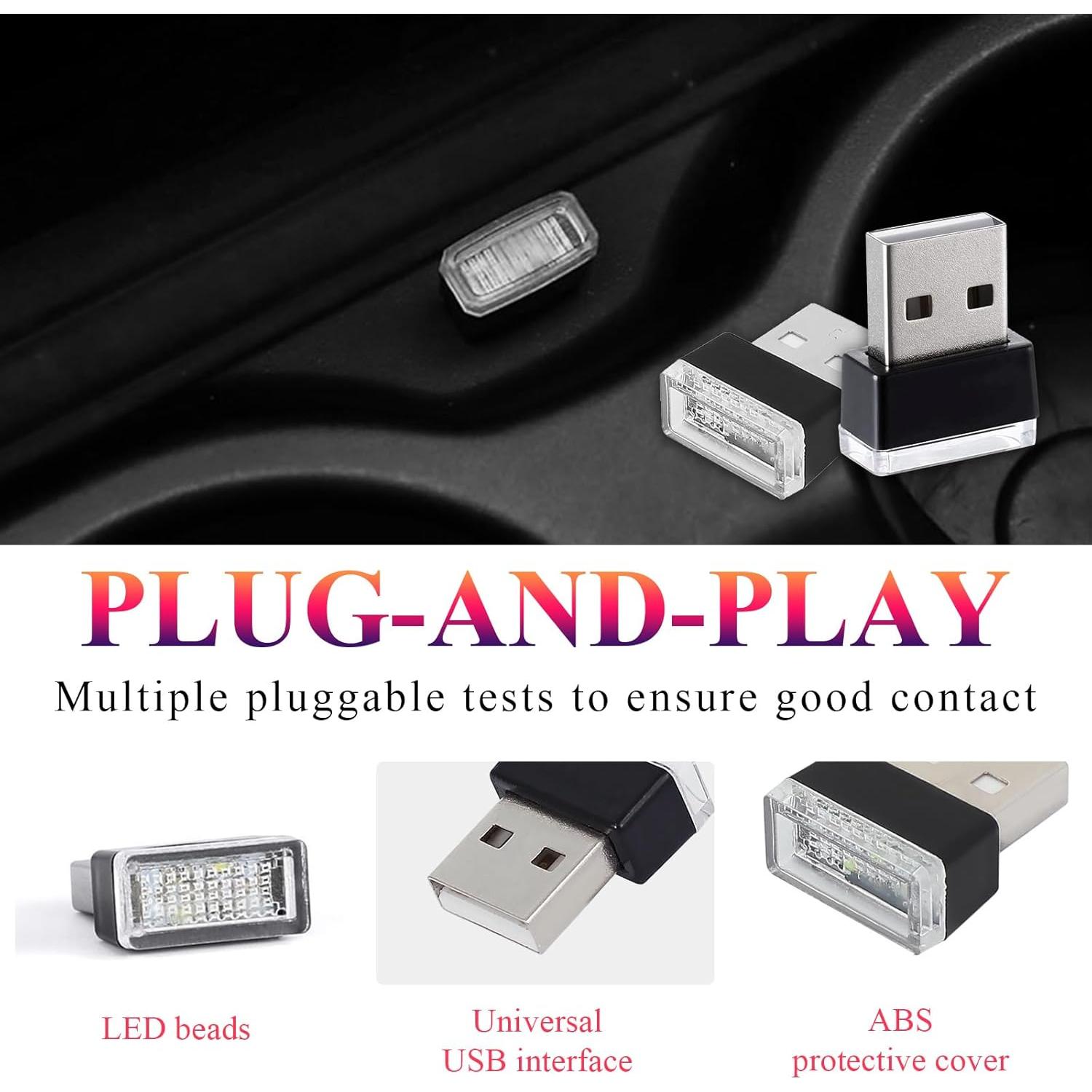 4 Lámparas LED USB para Interior de Coche Yourkar Púrpura