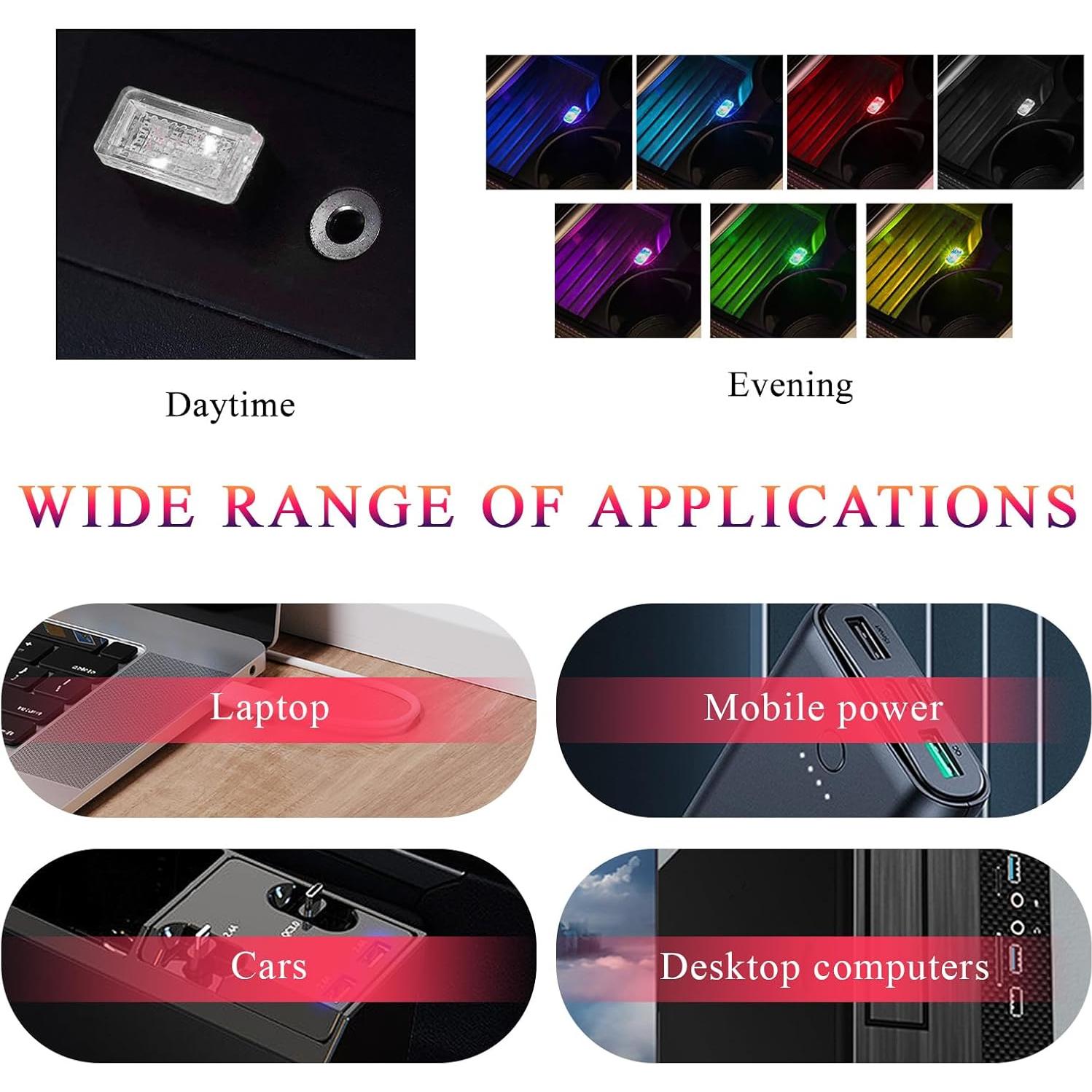 4 Lámparas LED USB para Interior de Coche Yourkar Púrpura