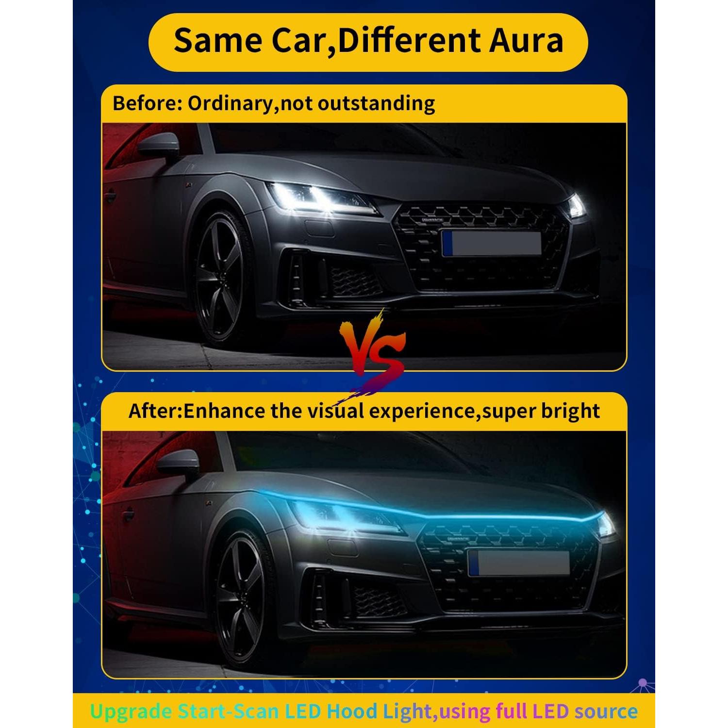 Tira LED de Capó DUOFU365 70 Pulgadas Azul Hielo Impermeable