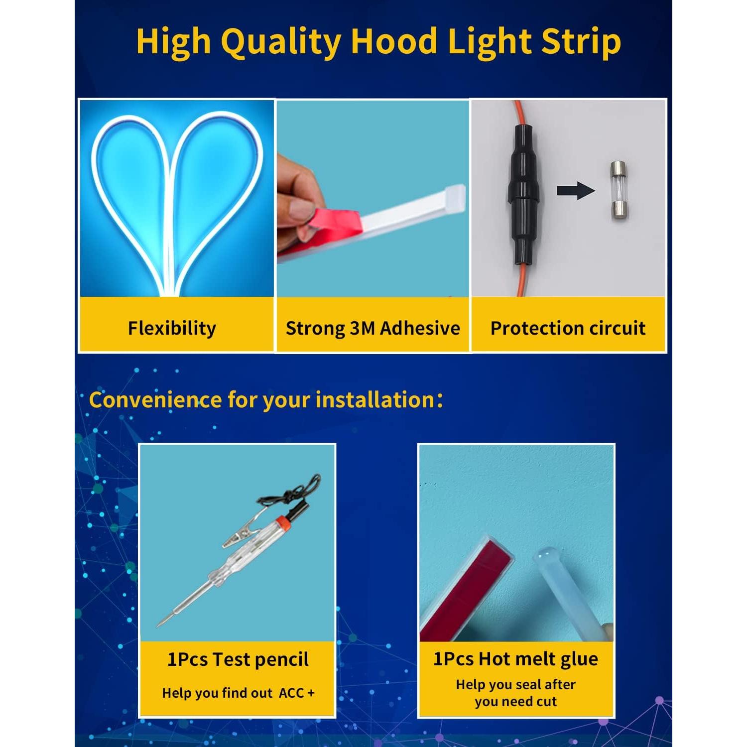 Tira LED de Capó DUOFU365 70 Pulgadas Azul Hielo Impermeable