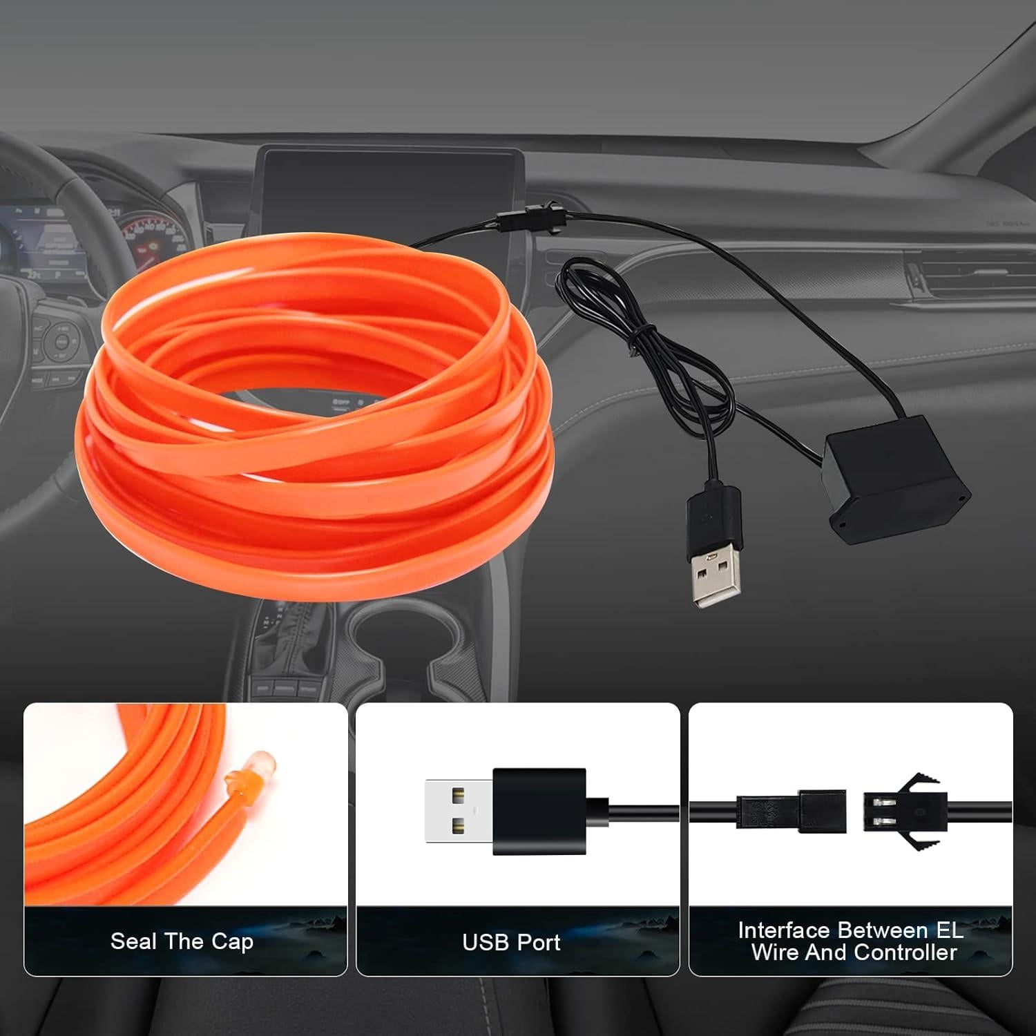 Tira LED Electroluminiscente FICOLPO 3M Naranja para Coche
