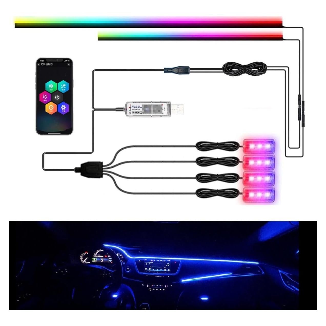 Tira de Luz LED Interior de Coche Vooda FWD-YBD Multicolor 6 en 1