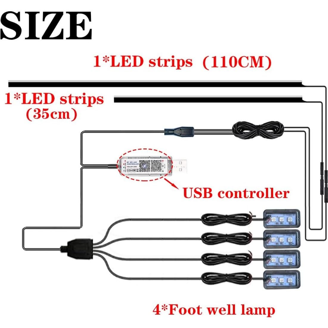 Tira de Luz LED Interior de Coche Vooda FWD-YBD Multicolor 6 en 1