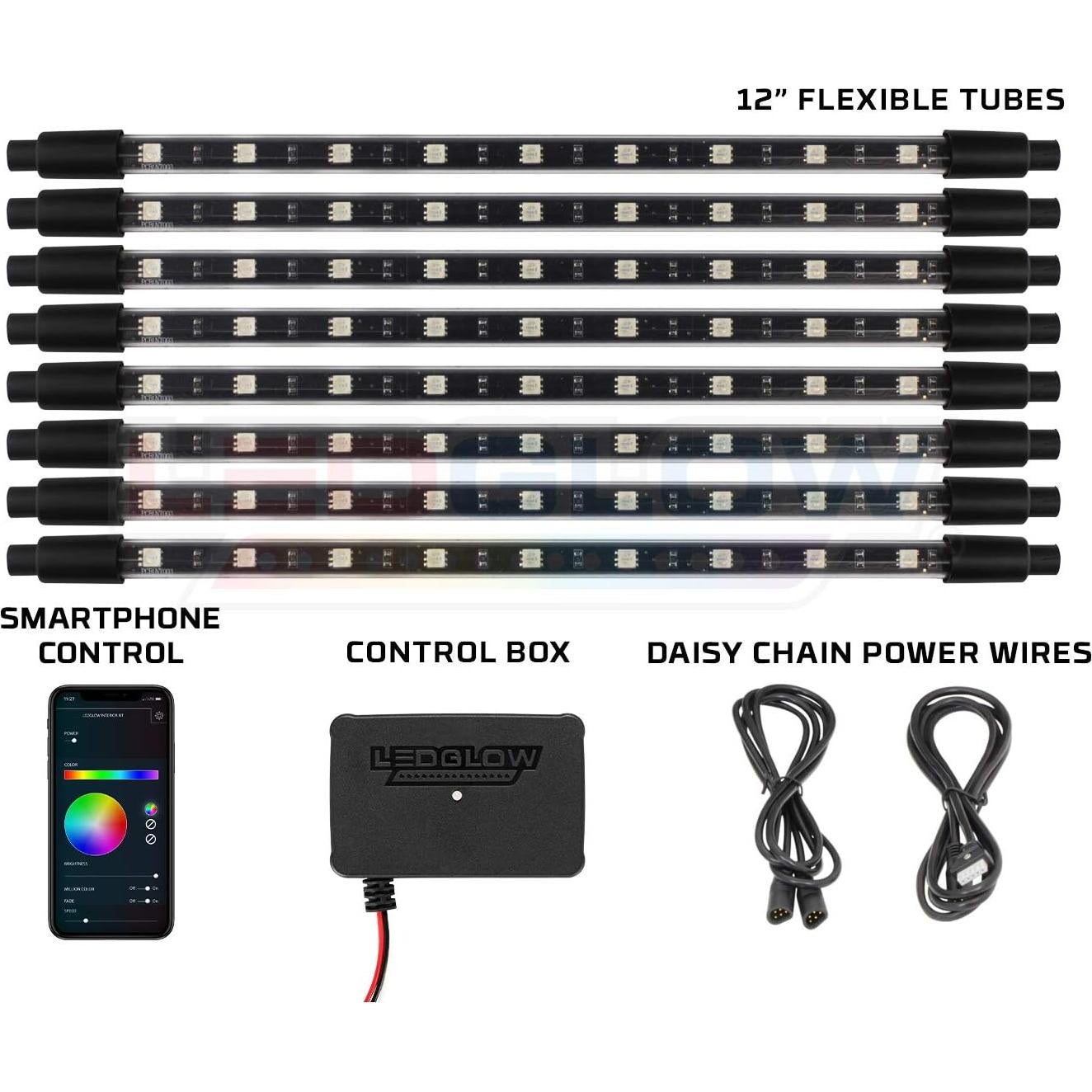 Kit de Iluminación LED Interior Multicolor Bluetooth LEDGlow 8 Piezas