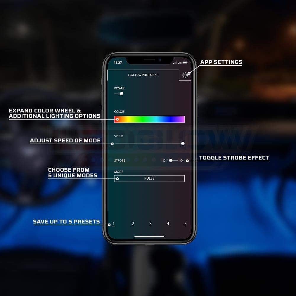 Kit de Iluminación LED Interior Multicolor Bluetooth LEDGlow 8 Piezas