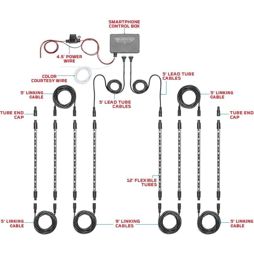 Kit de Iluminación LED Interior Multicolor Bluetooth LEDGlow 8 Piezas