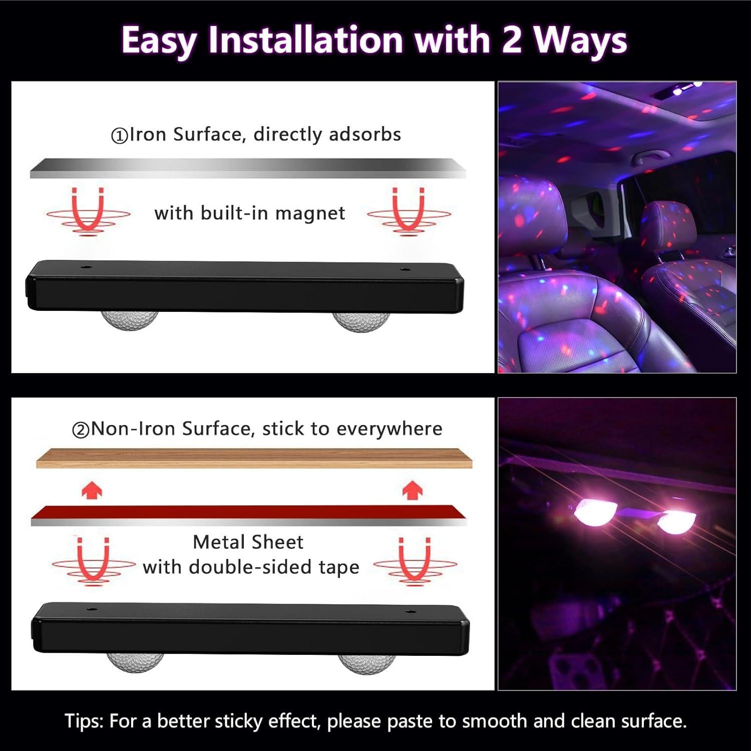 Luces LED de Coche Inalámbricas LECART 4 Pcs RGB Recargables