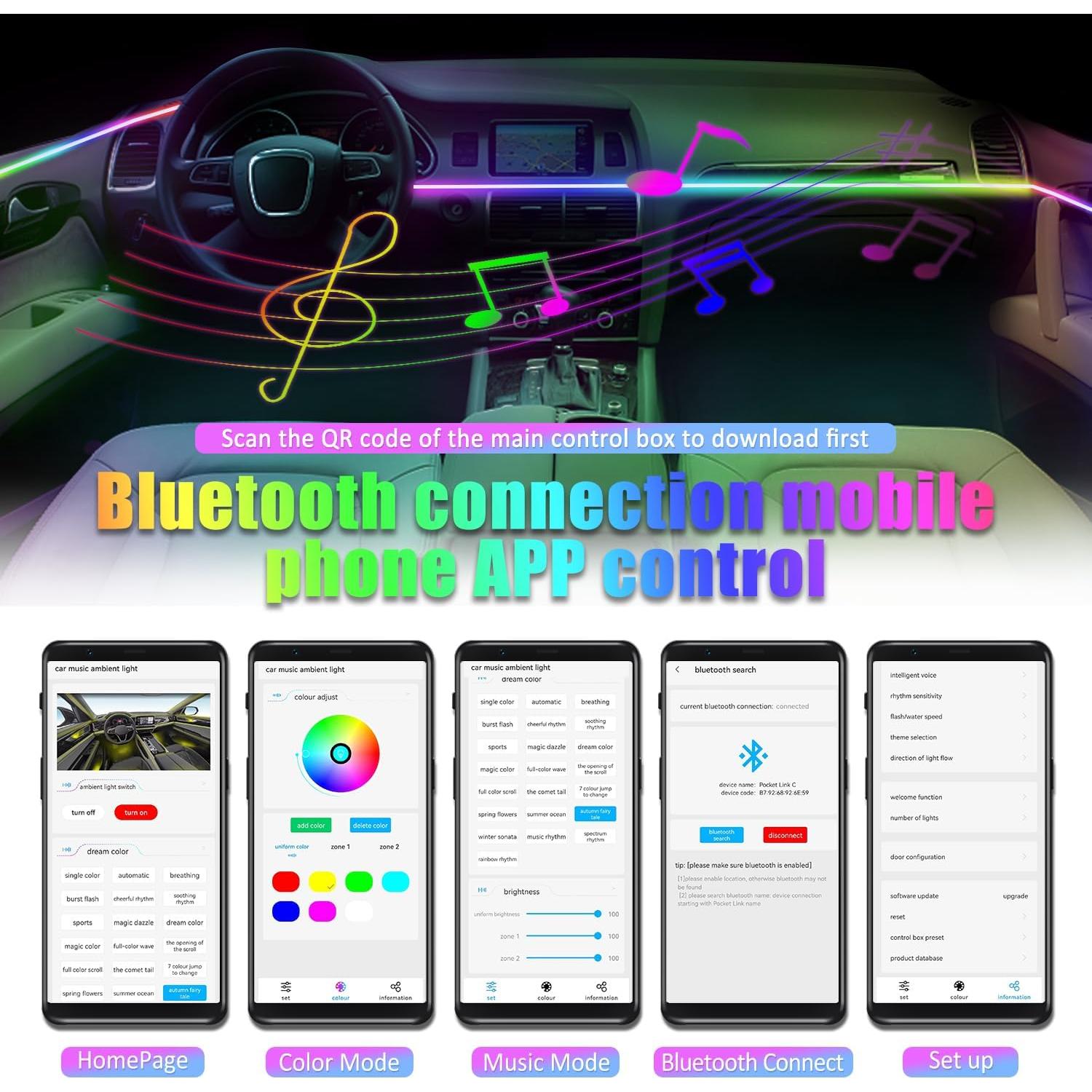 Luces LED Ambientales para Auto HMYC YMS-HC01, 18 en 1 RGB