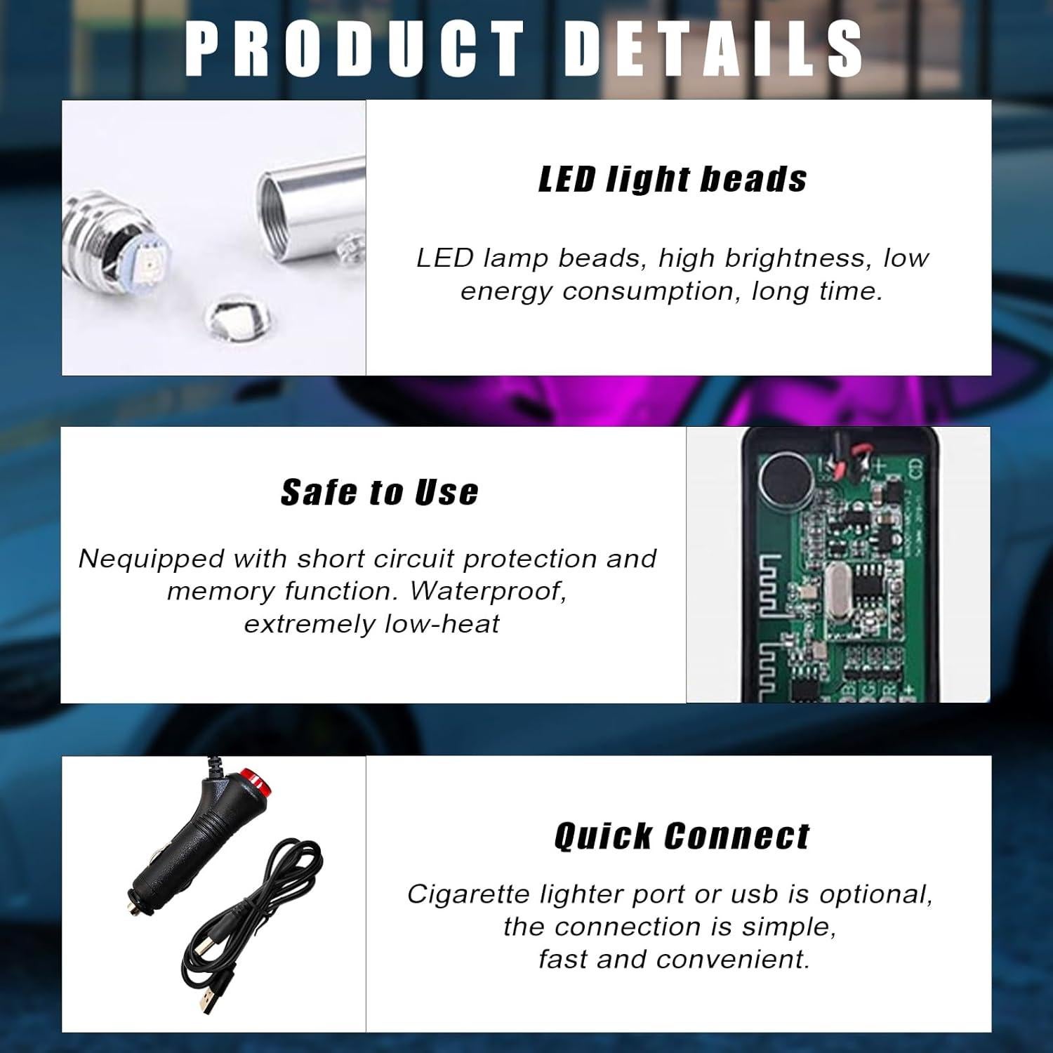 Luces LED de tira para coche NYTKL 299.72 cm RGB APP