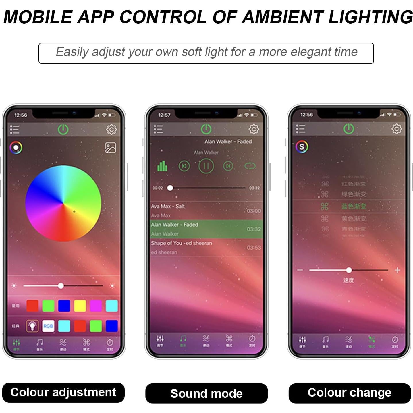 Luces LED de tira para coche NYTKL 299.72 cm RGB APP