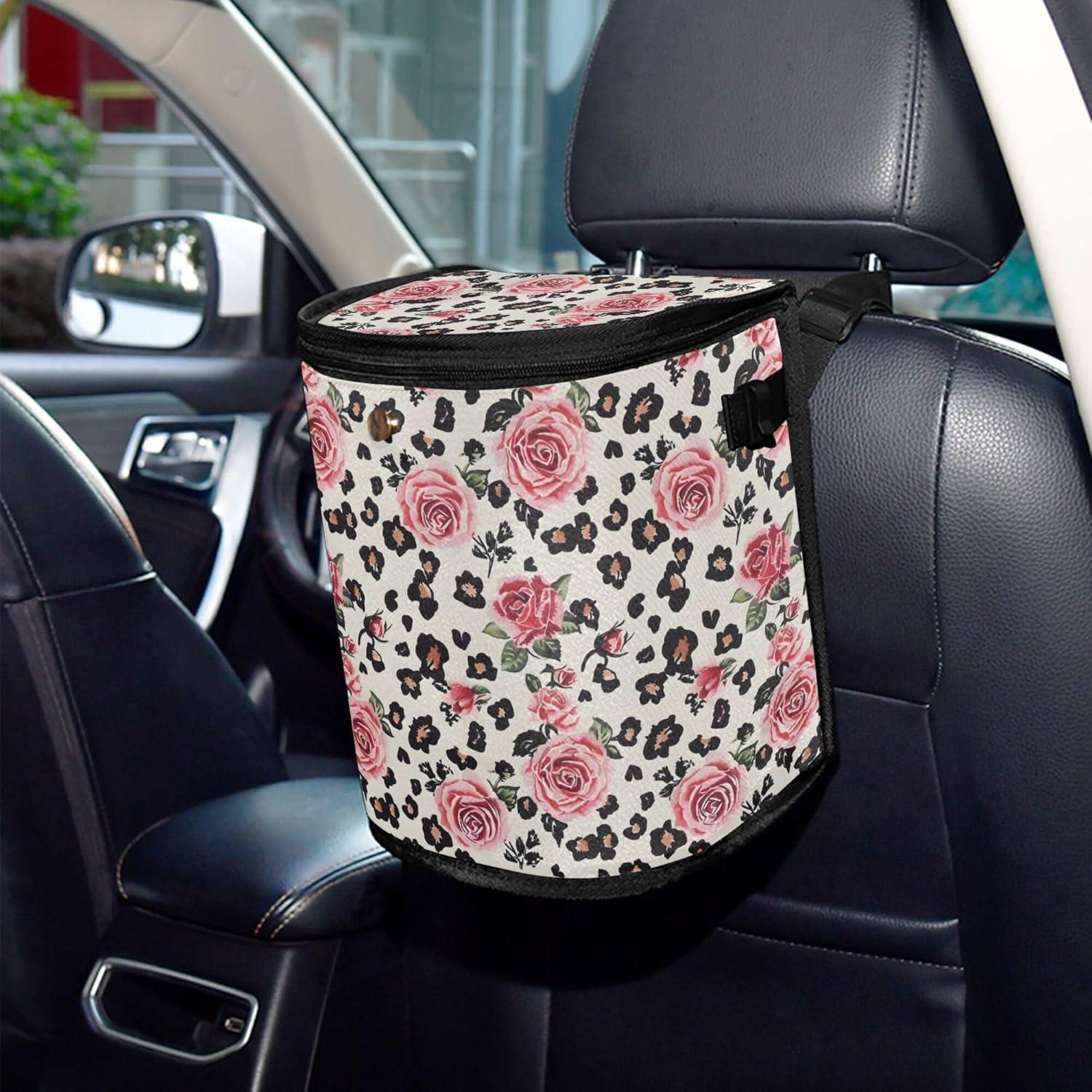 Basurero de Auto MNSRUU Leopardo 23x18x28 cm a Prueba de Fugas