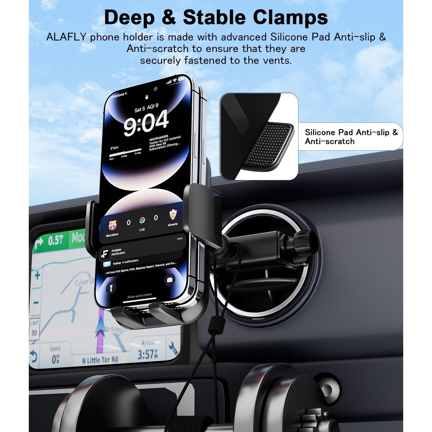 Soporte de Teléfono para Auto ALAFLY Ventilación Redonda Negro