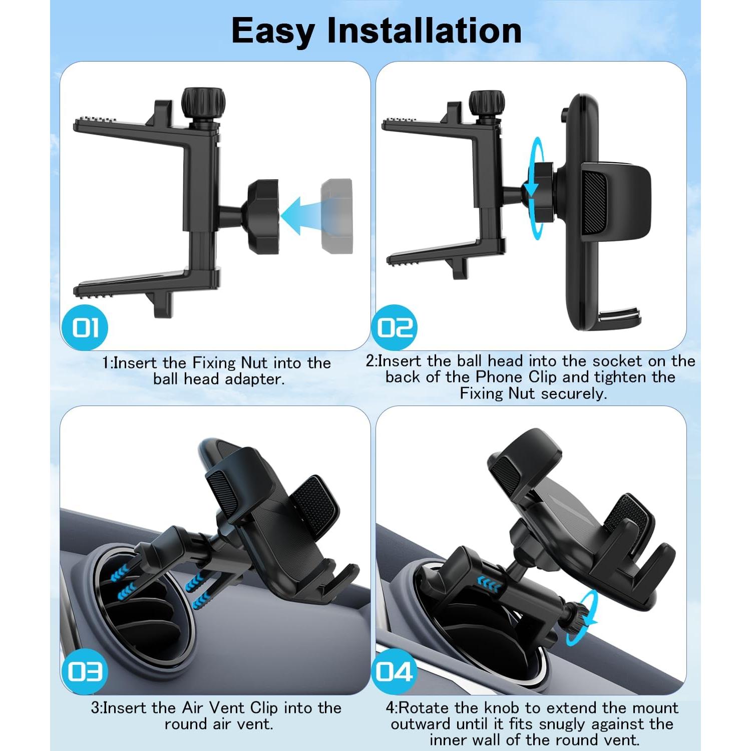 Soporte de Teléfono para Auto ALAFLY Ventilación Redonda Negro