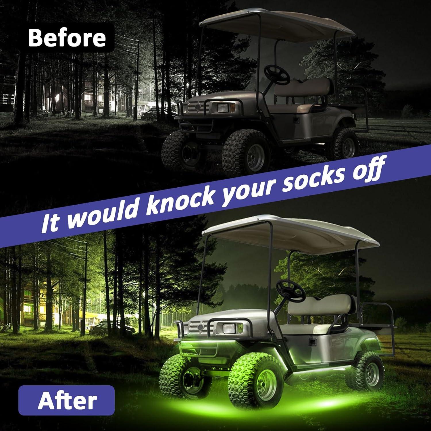 Roykaw Golf Cart LED Strip Lights, Underglow Neon Light Kit Compatible with EZGO/Club Car/Yamaha and Most Brands Golf Carts, Waterproof/LED Decorative Lights/Multi-Dynamic Modes, 12PCS