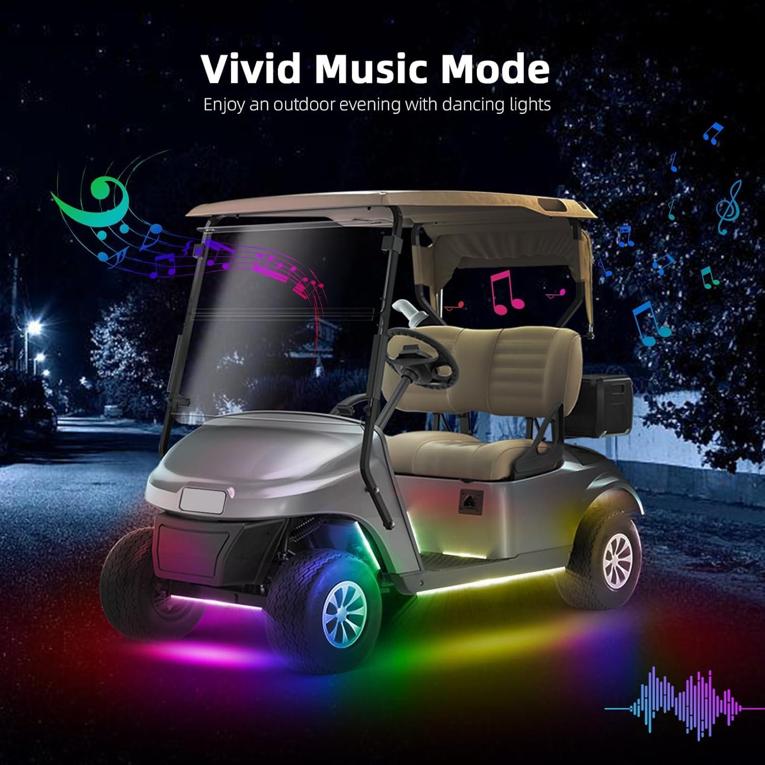 Roykaw Golf Cart LED Strip Lights, Underglow Neon Light Kit Compatible with EZGO/Club Car/Yamaha and Most Brands Golf Carts, Waterproof/LED Decorative Lights/Multi-Dynamic Modes, 12PCS