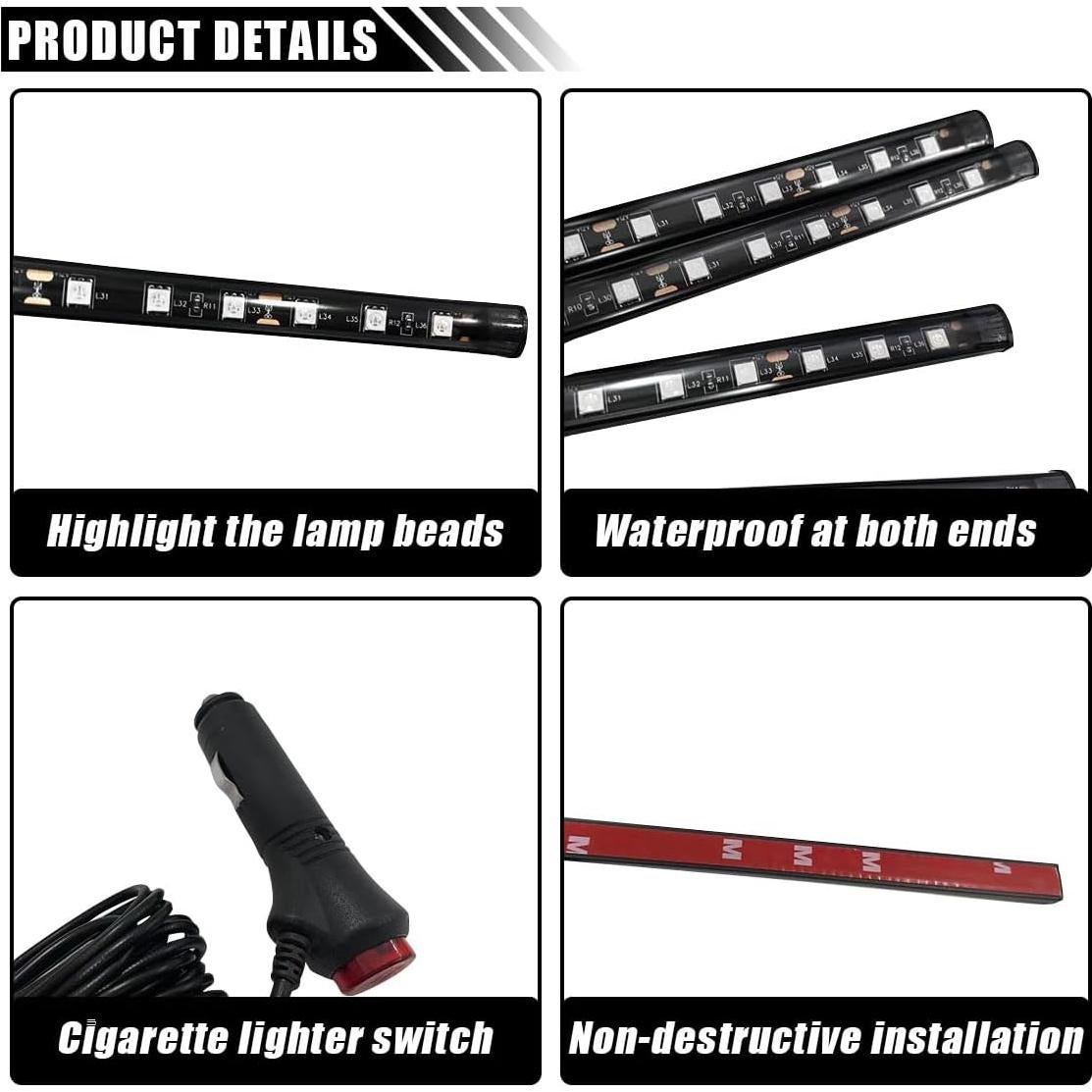 Luz LED Interior de Coche JOYCOURT Azul 12V Tira 4 en 1