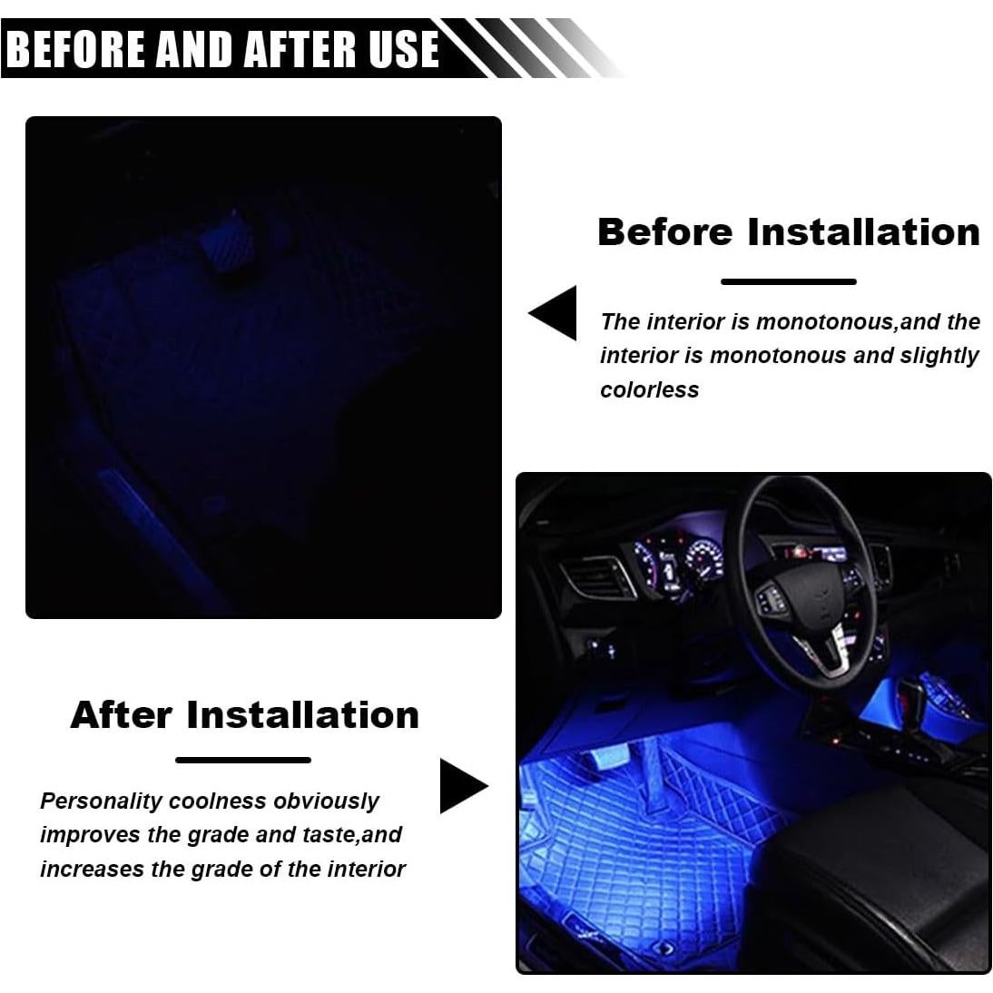 Luz LED Interior de Coche JOYCOURT Azul 12V Tira 4 en 1